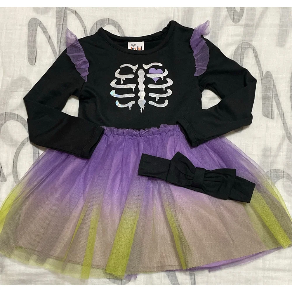 Baby Joyful Moments Halloween Skeleton Costume Black Purple 18M tulle